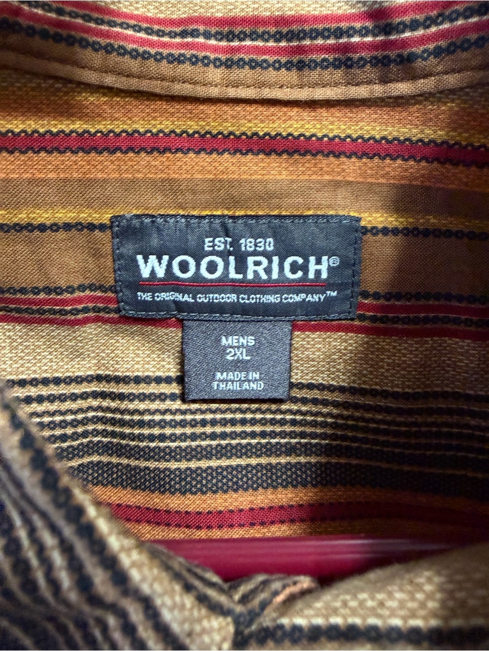 Woolrich Men’s 2XL Brown Southwest Stripe Button Front Shirt Outdoor Hiking - Picture 4 of 6